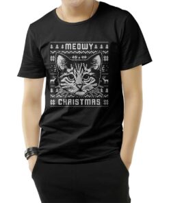 Cheap Custom Meowy Christmas Funny T-Shirt
