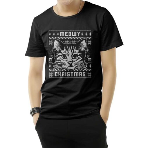 Cheap Custom Meowy Christmas Funny T-Shirt