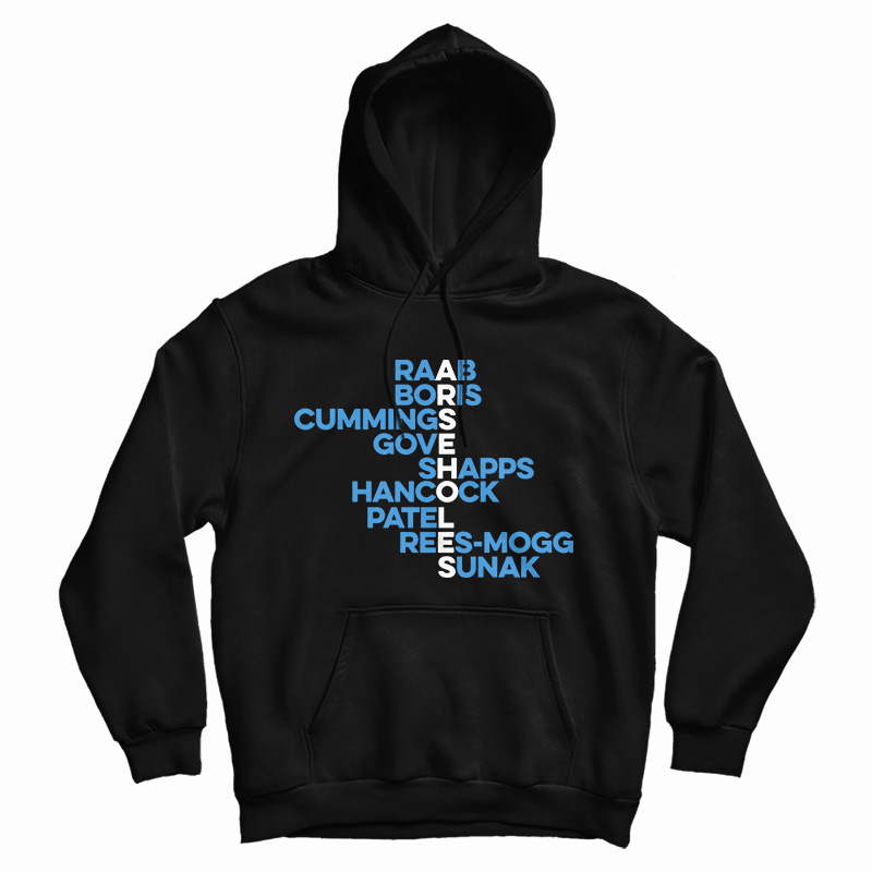 Arseholes Raab Boris Cummings Gove Shapps Hancock Patel Rees-Mogg Sunak Hoodie