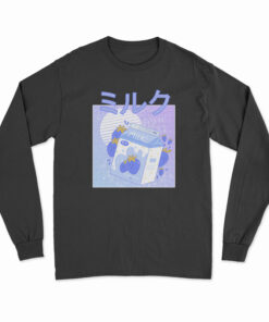 Blue Japanese Kawaii Strawberry Milkshake Funny Long Sleeve T-Shirt