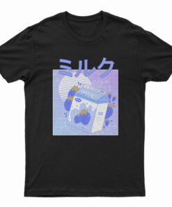 Blue Japanese Kawaii Strawberry Milkshake Funny T-Shirt