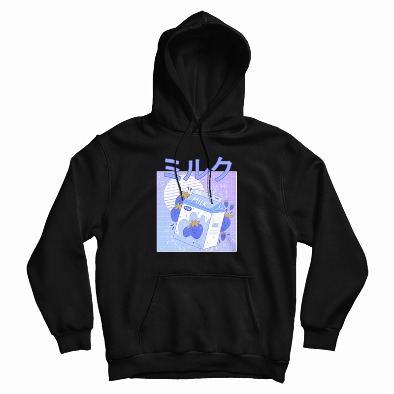 Blue Japanese Kawaii Strawberry Milkshake Funny Hoodie