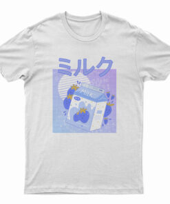 Blue Japanese Kawaii Strawberry Milkshake Funny T-Shirt