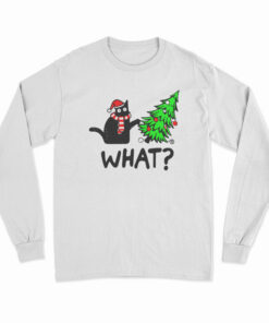 Black Cat Gift Pushing Christmas Tree Over Cat What Long Sleeve T-Shirt