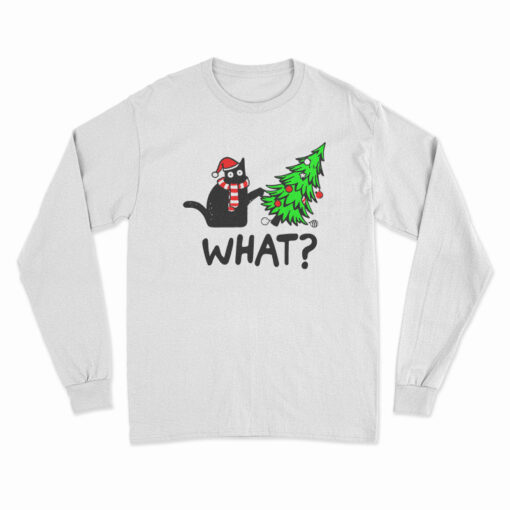 Black Cat Gift Pushing Christmas Tree Over Cat What Long Sleeve T-Shirt