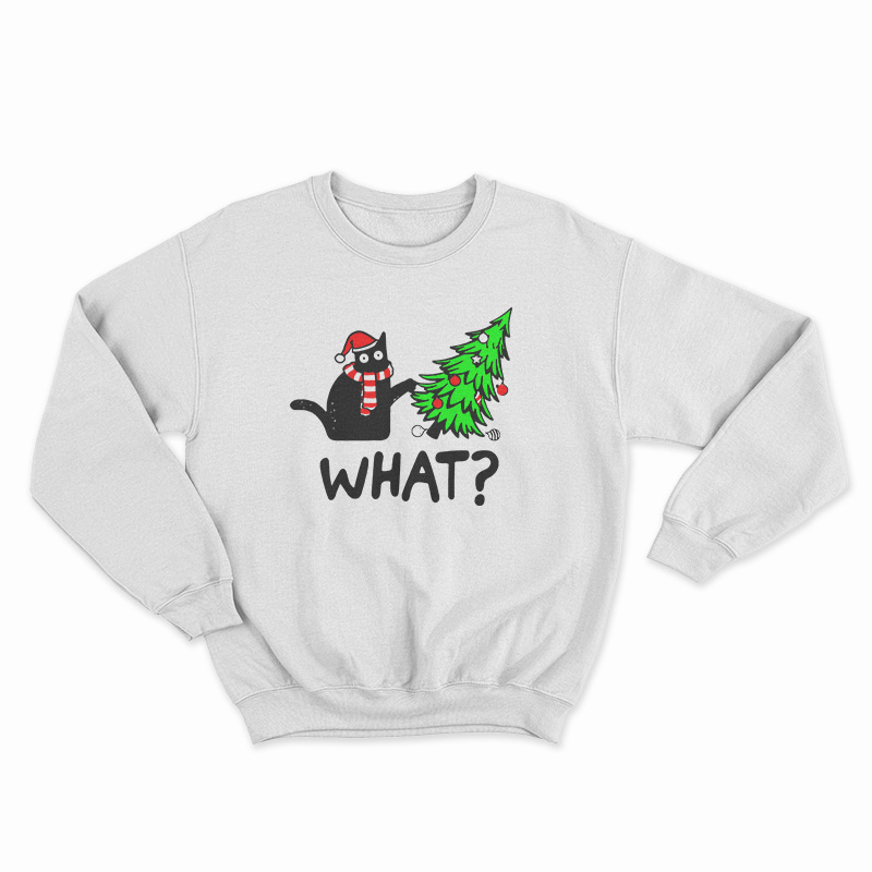 Black Cat Gift Pushing Christmas Tree Over Cat What Sweatshirt