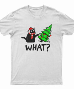 Black Cat Gift Pushing Christmas Tree Over Cat What T-Shirt