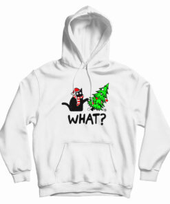 Black Cat Gift Pushing Christmas Tree Over Cat What Hoodie