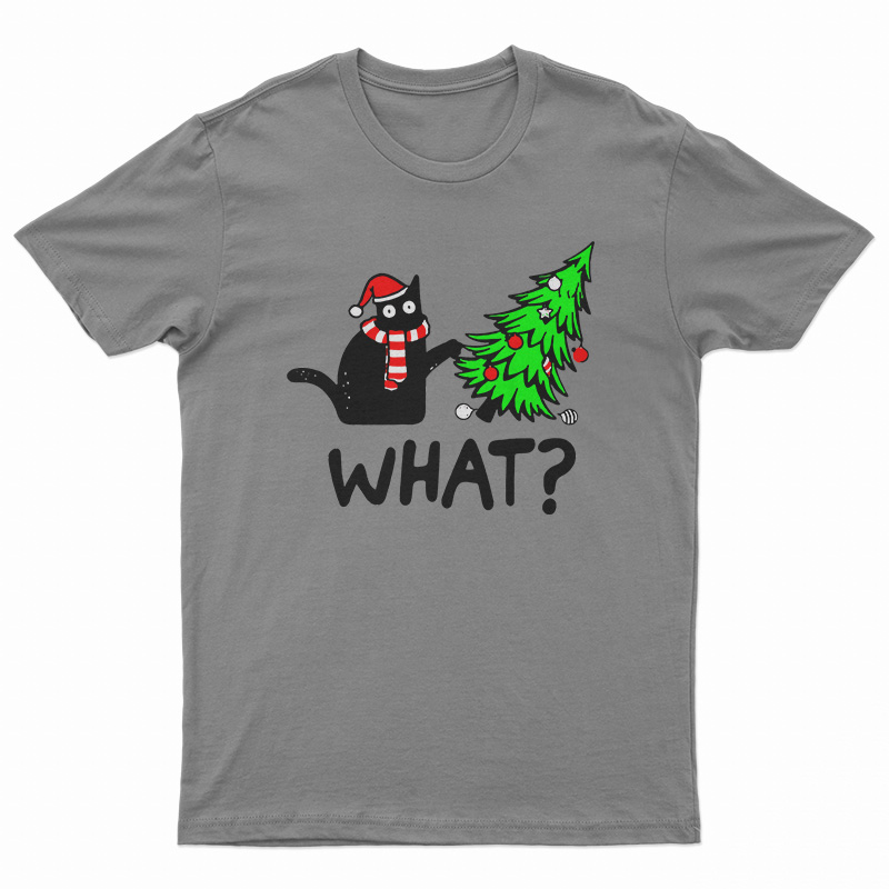 Black Cat Gift Pushing Christmas Tree Over Cat What T-Shirt
