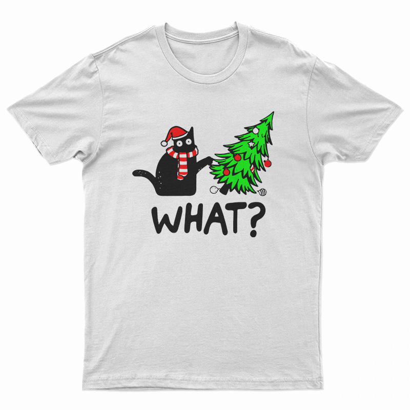 Black Cat Gift Pushing Christmas Tree Over Cat What T-Shirt