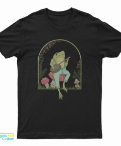 Cottagecore Aesthetic Frog Playing Banjo On Mushroom Cute T-Shirt