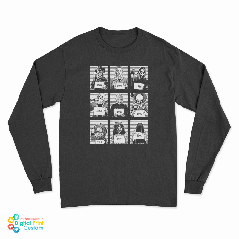 9 Faces Horror Halloween Mug Shot Long Sleeve T-Shirt