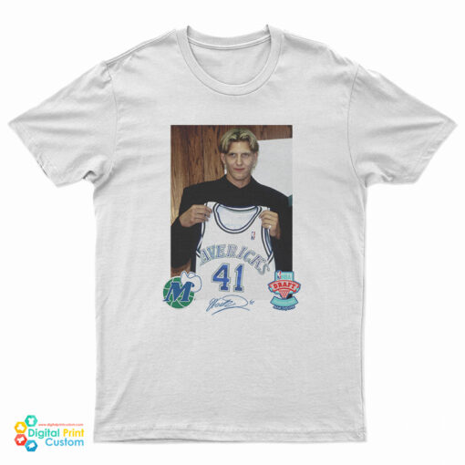 Dallas Mavericks Mitchell and Ness Dirk Nowitzki Draft Jersey Signature T-Shirt