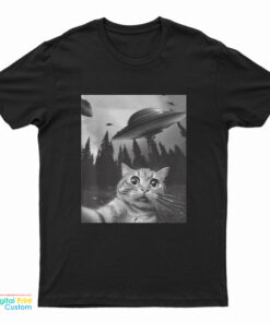 Funny Cat Selfie With UFOs T-Shirt