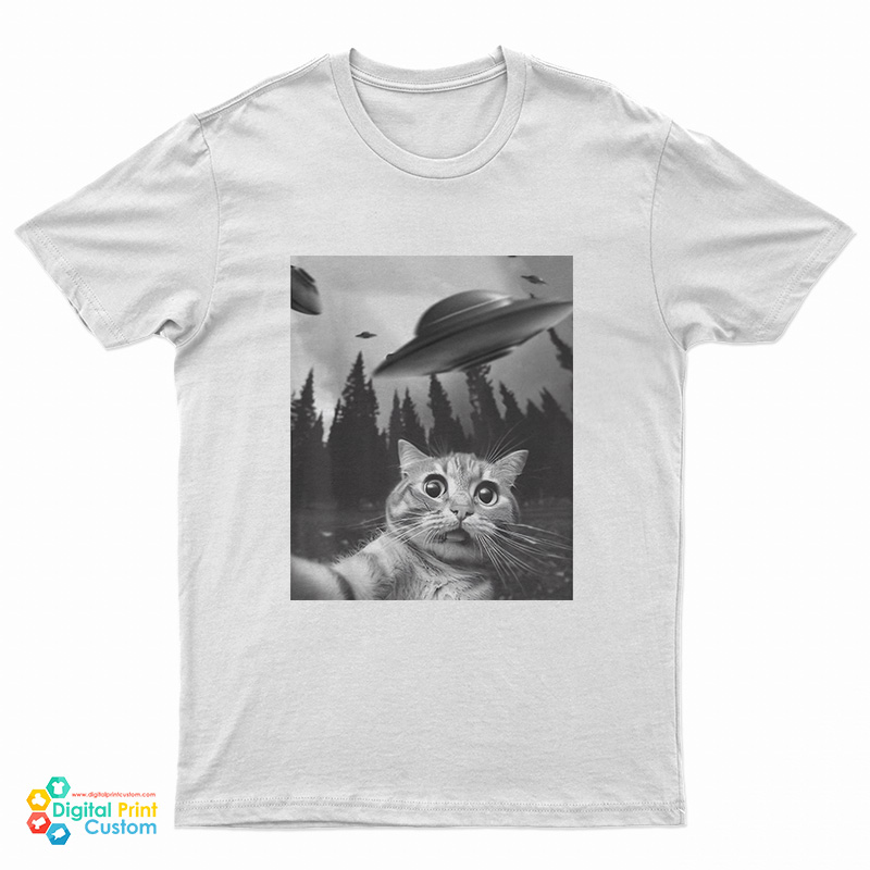 Funny Cat Selfie With UFOs T-Shirt