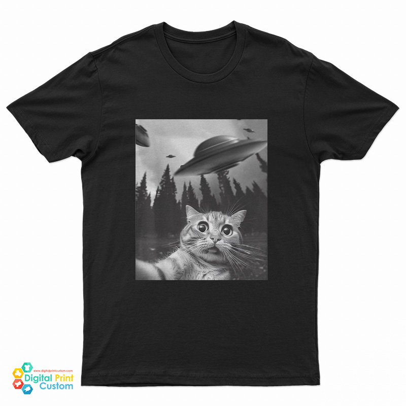 Funny Cat Selfie With UFOs T-Shirt