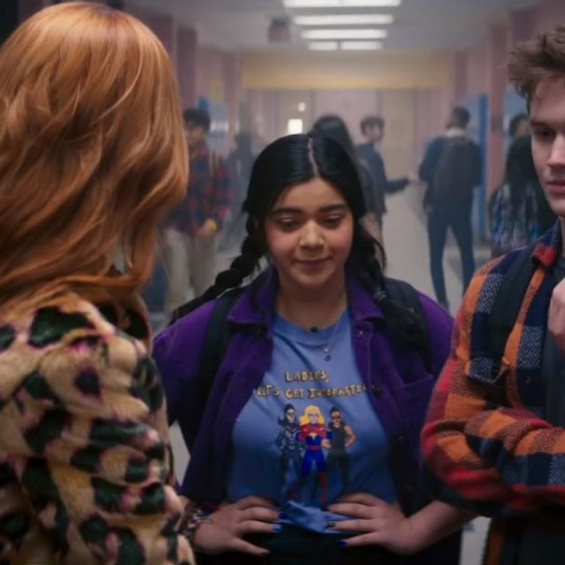 Kamala Khan Iman Vellani Ladies Let’s Get Information Carol Danvers T-Shirt