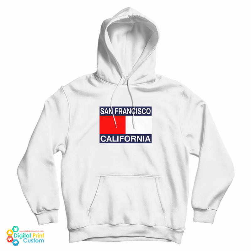 Vtg 90s Tommy Hilfiger San Francisco California Parody Big Flag Hoodie