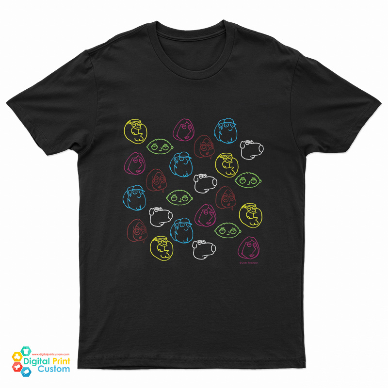 Family Guy Peter Lois Meg Stewie Brian Chris Neon Faces T-Shirt
