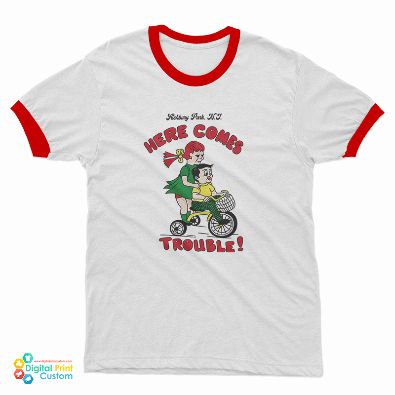 Ashbury Park N.J Here Comes Trouble Ringer T-Shirt
