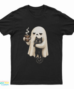 Ghost Cat Spooky Black Cat Funny Halloween Coffee Lover T-Shirt