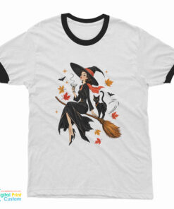 Vintage Witch And Cat Halloween Ringer T-Shirt